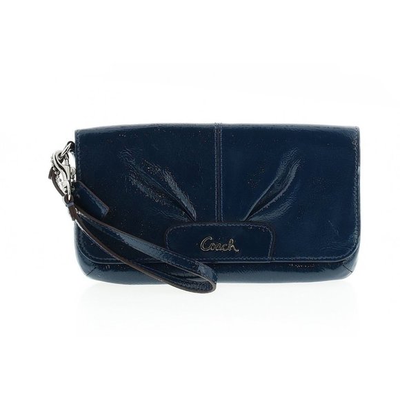 NEW Coach LEATHER LARGE FLAP WRISTLET Blue/Navy - Picture 1 of 3
